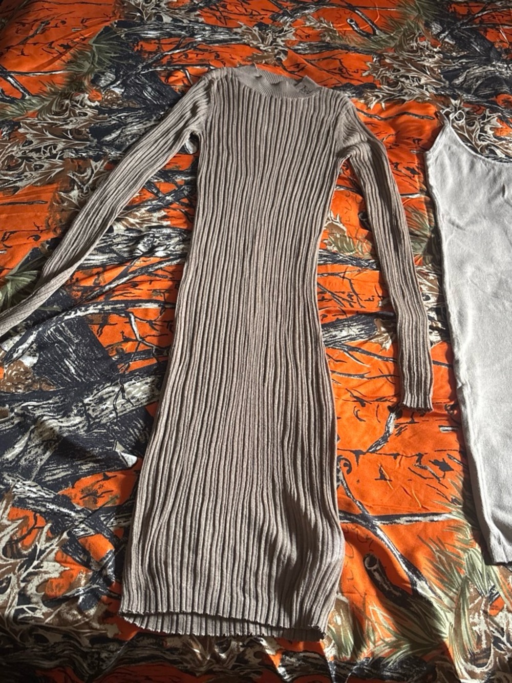 Calvin Klein Jeans Ribbed Long Sleeve Midi Dress in Taupe